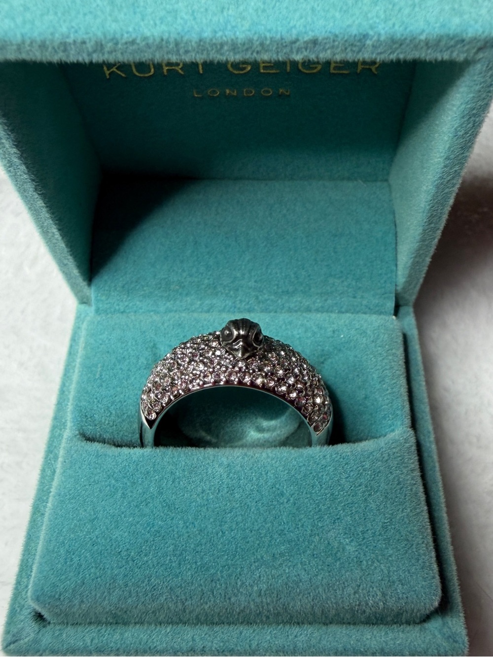 Kurt Geiger Silver Crystal Pavé Dome Ring with Star Accent Size Large 8-9 NWT